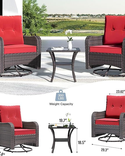 Kullavik 13PCS Outdoor Patio Furniture Set,PE Wicker Rattan Sectional Sofa Patio Conversation Sets with 43" 55000BTU Gas Propane Fire Pit Table,Swivel Rocking Chairs Set,Dark Red - LeafyLoom