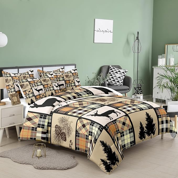 NINENINE Camo Deer Comforter Sets American Flag Bedding Set,Queen Comforter Sets for Boys,Hunting Bedding Set for Kids,Teen Camouflage Bedding Sets with 1 Comforter 2Pillowcases - LeafyLoom
