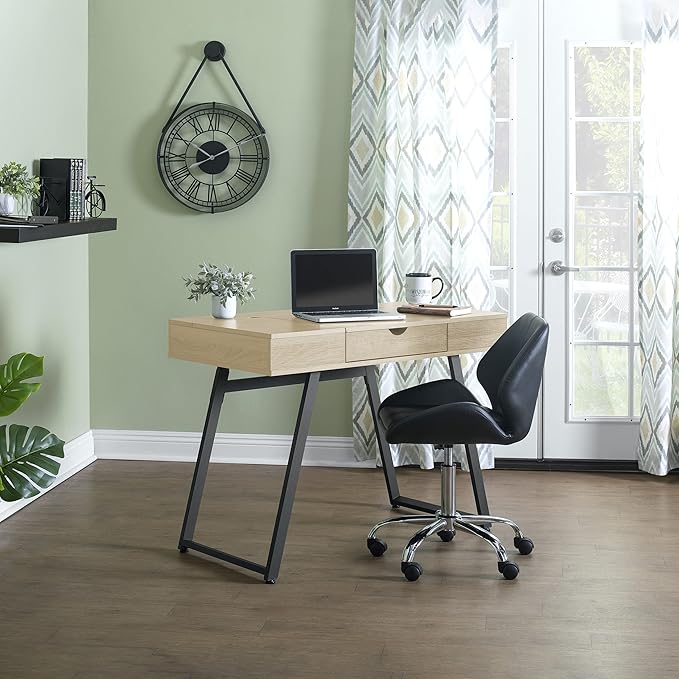 Calico Designs Rockdale Modern Office Writing Laptop Desk with Multiple Storage Compartments, Cord Management and Charging Station, Black/Honey Maple - LeafyLoom