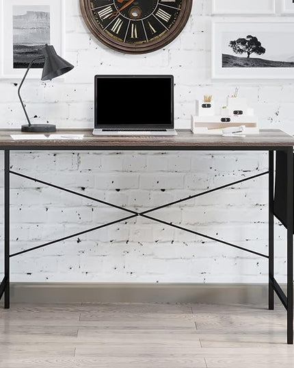 Lavish Home Modern Computer Desk with Industrial Style Woodgrain Look and Steel for Home Office, Bedroom, or Craft Table, with Storage Bag, (L) 47” x (W) 23.5” x (H) 29.5”, Gray - LeafyLoom