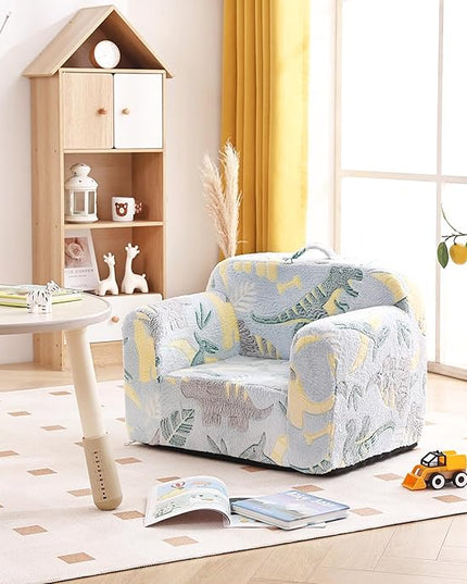 Tiita Kids Sofa, Children Couch with Carrying Handle & Side Pockets, Kids Foam Chair, Toddler Armrest Chair, Lightweight Children Sofa Chair, Kids Read Sofa for Girl or Boy (Grey Dinosaur) - LeafyLoom