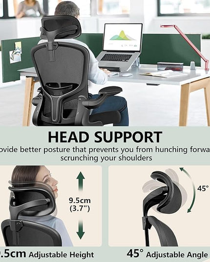 FelixKing Office Chair Ergonomic Desk Chair with Headrest, High Back Computer Chair with Adjustable Lumbar Support and Wheels,Executive Swivel Comfy Chair with flip-up Armrests for Home Office - LeafyLoom