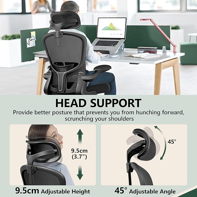 FelixKing Office Chair Ergonomic Desk Chair with Headrest, High Back Computer Chair with Adjustable Lumbar Support and Wheels,Executive Swivel Comfy Chair with flip-up Armrests for Home Office - LeafyLoom