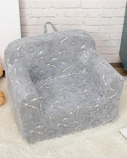ALIMORDEN Kids Ultra-Soft Snuggle Foam Filled Chair, Glow-in-The-Dark Dinosaurs Fossil Pattern Toddler Cuddly Sherpa Reading Couch for Boys and Girls - LeafyLoom
