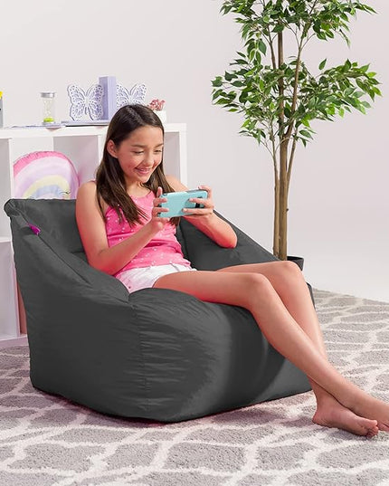 Posh Creations Structured Comfy Seat for Playrooms and Bedrooms, Large Bean Bag Chair, Coronado Chair, Charcoal Gray - LeafyLoom