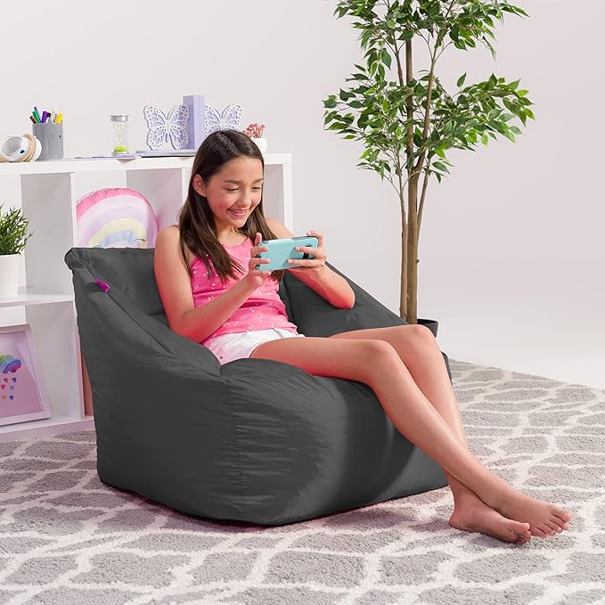 Posh Creations Structured Comfy Seat for Playrooms and Bedrooms, Large Bean Bag Chair, Coronado Chair, Charcoal Gray - LeafyLoom