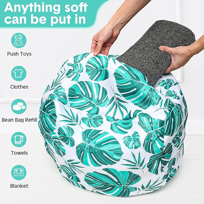 2 Pcs Bean Bag Chair for Kids 24" Empty Bean Bag with Carrying Handle Removable Washable Canvas Storage Bean Bag for Organizing Toy Room Decor(Tropical) - LeafyLoom