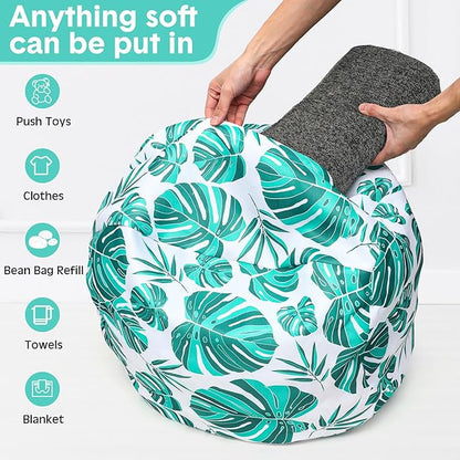 2 Pcs Bean Bag Chair for Kids 24" Empty Bean Bag with Carrying Handle Removable Washable Canvas Storage Bean Bag for Organizing Toy Room Decor(Tropical) - LeafyLoom