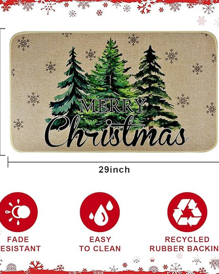 Merry Christmas Door Mat ,Pine Trees Snowflakes Welcome Doormat for Front Door,Non-Slip Winter Xmas Holiday Front Porch Rugs, Indoor Outdoor Entry Doormats Low-Profile Floor Mats,29 x 17 Inch Vanleonet