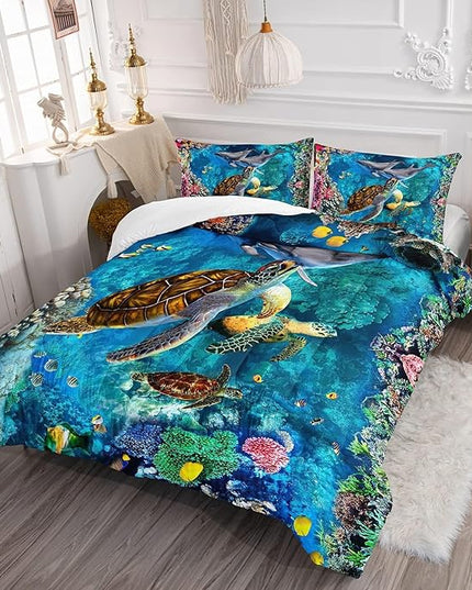 CVHOUSE Sea Turtle Comforter Sets King for Ocean Lovers,Turtle Beach Bedding Sets King Set,Turtle Bedspread,Turtle Duvet,Turtle Bed Set,Turtle Quilt Set 3 Pcs 1 Comforter and 2 Pillowcases - LeafyLoom