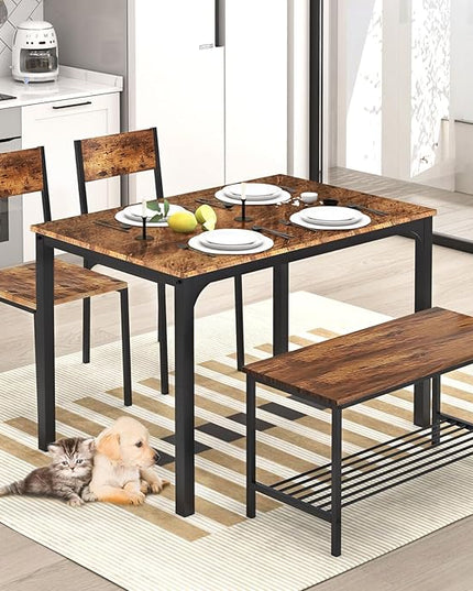 SogesHome Home Kitchen Table Set for 4, Compact Dining Table Chair Set, 4 Pieces Table Chair Bench Set for Small Place, Apartment, Vintage Brown - LeafyLoom