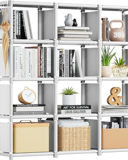 Mavivegue Book Shelf, 12 Cube Storage Organizer, DIY Bookcase, Metal Cube Bookshelf,Tall Book case for Bedroom, Living Room,Office,Closet Storage Organizer, White Cubicle Storage Rack - LeafyLoom