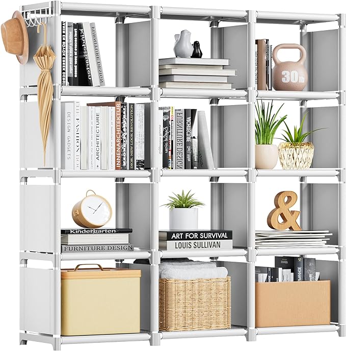 Mavivegue Book Shelf, 12 Cube Storage Organizer, DIY Bookcase, Metal Cube Bookshelf,Tall Book case for Bedroom, Living Room,Office,Closet Storage Organizer, White Cubicle Storage Rack - LeafyLoom