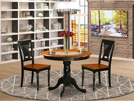 East West Furniture Antique 3 Piece Room Furniture Set Contains a Round Kitchen Table with Pedestal and 2 Dining Chairs, 36x36 Inch, Black & Cherry - LeafyLoom