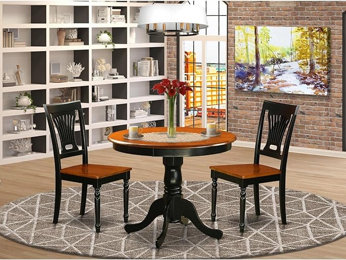 East West Furniture Antique 3 Piece Room Furniture Set Contains a Round Kitchen Table with Pedestal and 2 Dining Chairs, 36x36 Inch, Black & Cherry - LeafyLoom