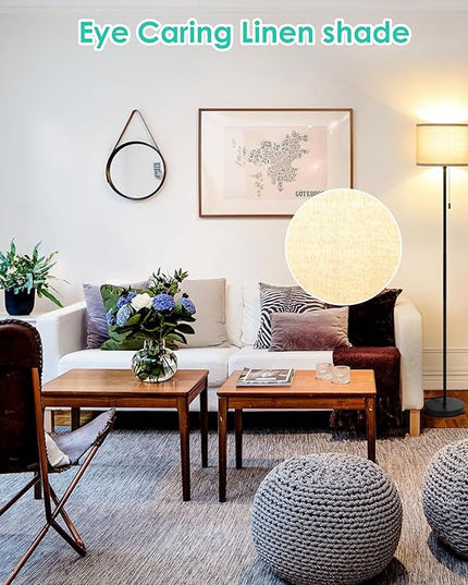 FOLKSMATE Floor Lamp for Living Room, LED Modern Simple Standing Lamps, Tall Lamp for Bedroom, Kid, Office, Reading Room Black Pole Light without Bulb - LeafyLoom