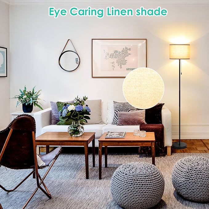 FOLKSMATE Floor Lamp for Living Room, LED Modern Simple Standing Lamps, Tall Lamp for Bedroom, Kid, Office, Reading Room Black Pole Light without Bulb - LeafyLoom