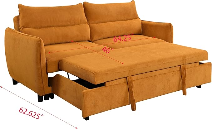 Queen Size Loveseat Sleeper Sofa,3 in 1 Soft Corduroy Upholstered Oversized Convertible Love Seat Sofabed cum Daybed W/Pull Out Sleep Couch Bed and Reclining Backrest for Living Space - LeafyLoom
