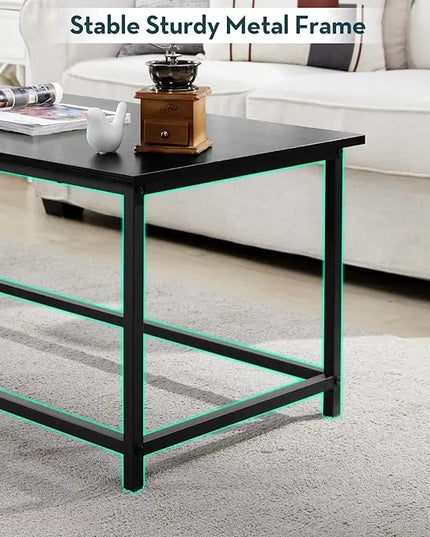 SAYGOER Black Coffee Table Simple Modern Rectangular Center Table Open Space Minimalist for Living Room Home Office Industrial Cocktail Tables, Easy Assembly, 39.37 x 19.69 x 17.72 - LeafyLoom