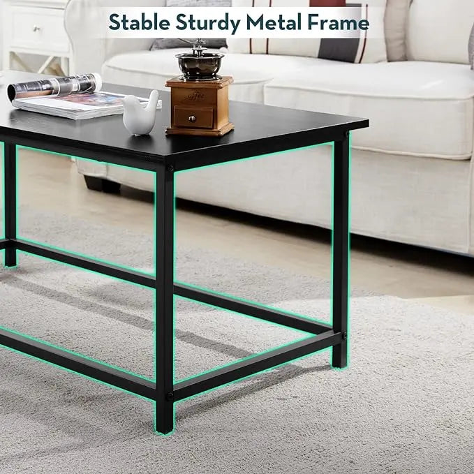 SAYGOER Black Coffee Table Simple Modern Rectangular Center Table Open Space Minimalist for Living Room Home Office Industrial Cocktail Tables, Easy Assembly, 39.37 x 19.69 x 17.72 - LeafyLoom