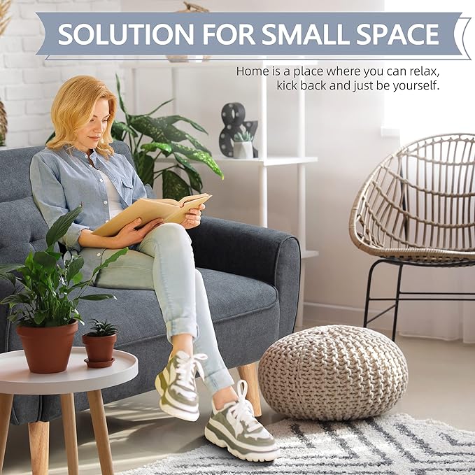 Shintenchi 47" Small Modern Loveseat Couch Sofa, Fabric Upholstered 2-Seat Sofa, Love Seat Furniture with 2 Pillows, Wood Leg for Small Space, Living Room, Bedroom, Apartment, Dark Grey - LeafyLoom