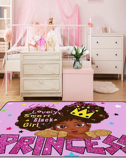 African American Black Girl Rugs for Bedroom African American Rugs for Girls Room Princess Room Decor for Girls Bedroom Decor for Teen Girls Living Room Floor Rugs, Purple, 3'×5' - LeafyLoom