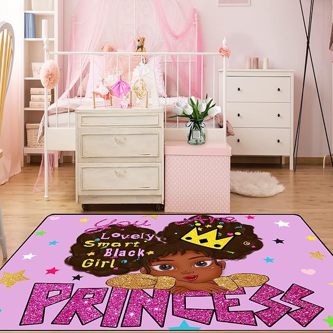 African American Black Girl Rugs for Bedroom African American Rugs for Girls Room Princess Room Decor for Girls Bedroom Decor for Teen Girls Living Room Floor Rugs, Purple, 2'6''×4' - LeafyLoom