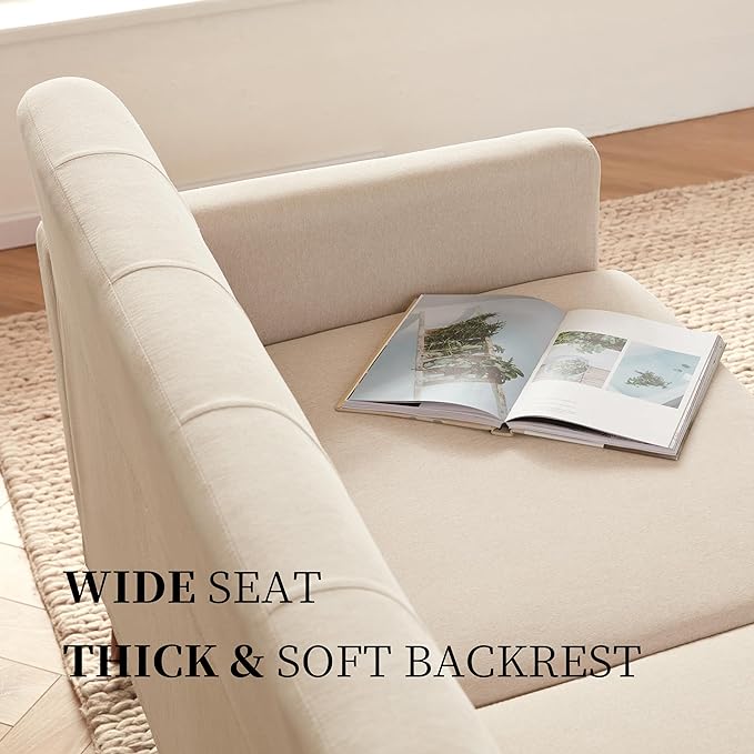 65" Loveseat Sofa, Mid Century Modern Love Seat Couches for Living Room, Comfy Upholstered Sofa Couch for Bedroom, Tufted Design 2 Seater Love Seat Sofa for Small Spaces (Linen-Beige) - LeafyLoom