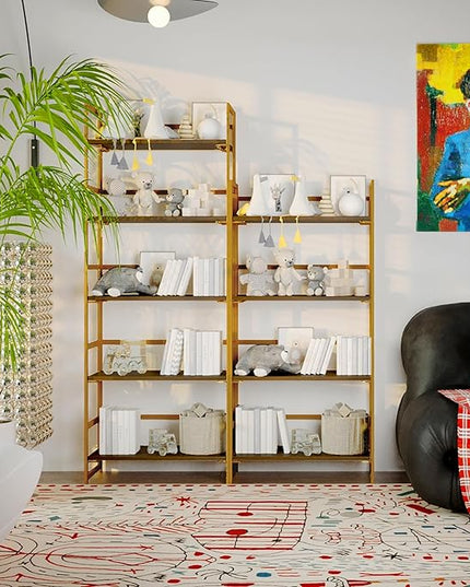 No-Assembly Folding Gold Bookshelf Storage Shelves 4 Tiers Vintage Multifunctional Plant Flower Stand Storage Rack Shelves Bookcase for Home Office - LeafyLoom