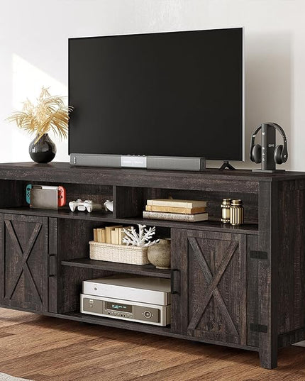 YITAHOME Highboy Farmhouse Barn Door TV Stand for 65 Inch TV, Modern Entertainment Center for 300 lbs, TV Media Console Storage TV Cabinet for Living Room, Dark Rustic Oak, 59.5” - LeafyLoom