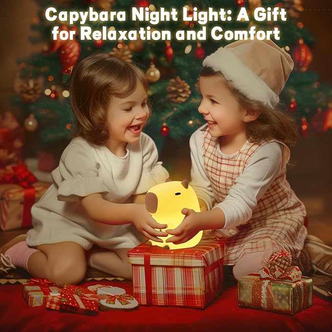 Capybara Night Light, Soft Silicone Capybara Lamp for Kids, Cute Capybara Gifts, Portable and Rechargeable Touch Control Kawaii Animal Lamp, Birthday Gifts for Boys Girls - LeafyLoom