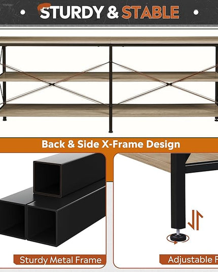 WLIVE TV Stand up to 70 Inch TV, 63" Entertainment Center, TV Media Console with 3-Tier Storage Shelves for Living Room and Bedroom, Greige - LeafyLoom