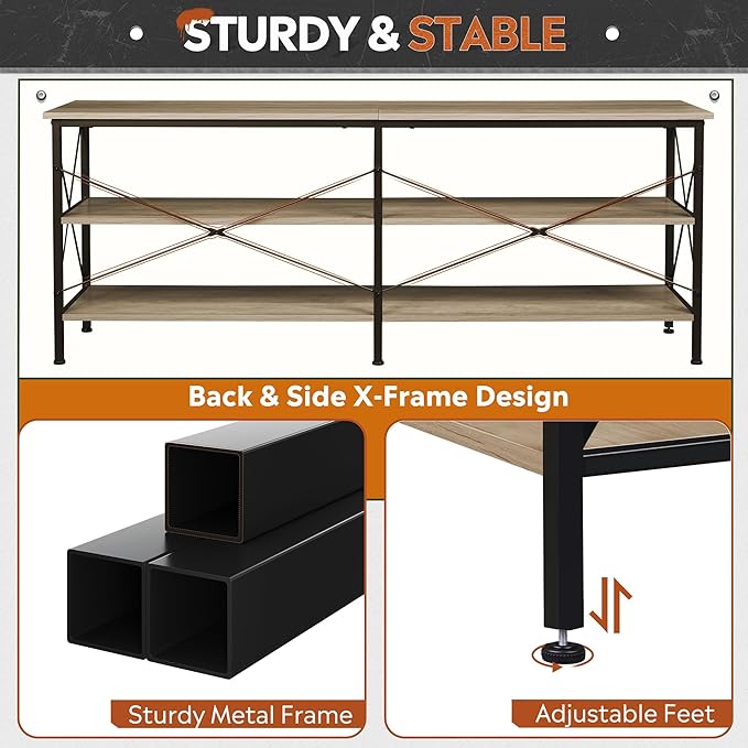 WLIVE TV Stand up to 70 Inch TV, 63" Entertainment Center, TV Media Console with 3-Tier Storage Shelves for Living Room and Bedroom, Greige - LeafyLoom