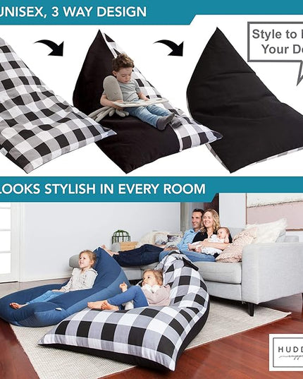 Stuffed Animal Bean Bag Storage - Machine Washable Bean Bag Chair for Kids - Extra Large Cover for Stuffing with Plush Toys, Pillows, Soft Items - Stuffed Animal Holder for Boys & Girls - Gingham - LeafyLoom
