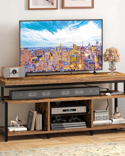 YITAHOME TV Stands for Living Room, Entertainment Center w/Power Outlets, Television Stands w/Open Storage, Small LED TV Stand for 50inch TV, Retro Brown - LeafyLoom