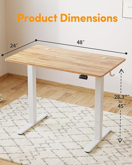 Cubiker 48 x 24 Inch Standing Desk, Stand up Height Adjustable Home Office Electric Table, Sit Stand Desk with Splice Board, White Frame & Light Rustic Brown Desktop - LeafyLoom