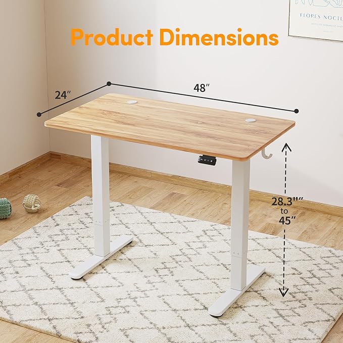 Cubiker 48 x 24 Inch Standing Desk, Stand up Height Adjustable Home Office Electric Table, Sit Stand Desk with Splice Board, White Frame & Light Rustic Brown Desktop - LeafyLoom