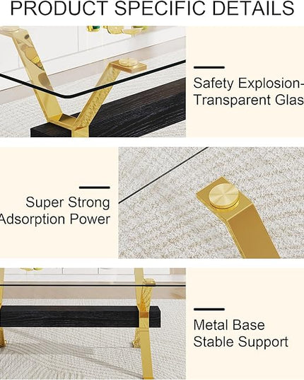 NicBex Dining Table Modern Tempered Glass Dining Table Large Modern Office Desk with Gold Plated Metal Legs and MDF Crossbars, Suitable for Both Home and Office Use, Gold + Black - LeafyLoom