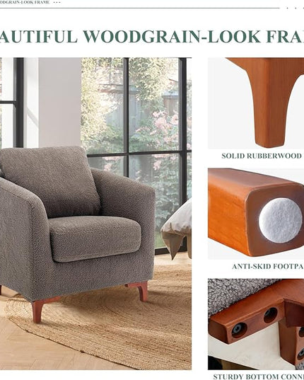 COLAMY H26-Brown Barrel Accent Chair with Ottoman, Set of 1, Brown - LeafyLoom