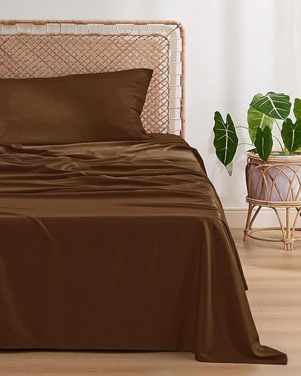 Bedsure Twin XL Sheet Set Dorm Bedding, Cooling Sheets Twin Extra Long Sheets, Rayon Derived from Bamboo, Deep Pocket Up to 16", Hotel Luxury Silky Bedding Sheets & Pillowcases, Brown - LeafyLoom