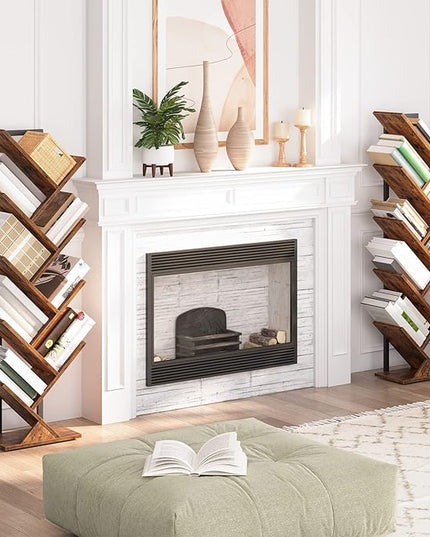 HOOBRO Tree Bookshelf, 9-Tier Bookcase Wooden Shelves, Floor Standing Storage Rack, for Display of CDs, Books in Living Room, Home Office, Wood Storage Rack for Bedroom, Rustic Brown BF08SJ01G1 - LeafyLoom