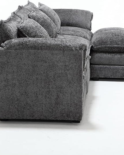 5 Seater L Shaped Convertible Modular Sectional Sofa with Reversible Chaise, Minimalist Oversized Sleeper Corner Couch,Chenille Upholstered Leisure Sofá for Living Room Office, Dark Gray 112.2" - LeafyLoom