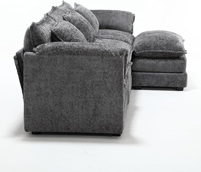 5 Seater L Shaped Convertible Modular Sectional Sofa with Reversible Chaise, Minimalist Oversized Sleeper Corner Couch,Chenille Upholstered Leisure Sofá for Living Room Office, Dark Gray 112.2" - LeafyLoom
