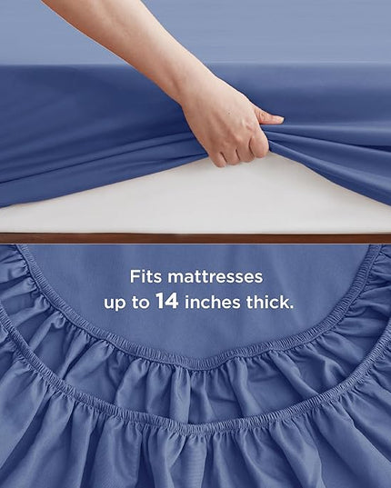 Bedsure Infinity Blue Queen Comforter Set - 7 Pieces Solid Queen Bed in a Bag, Queen Bed Set Infinity Blue with Comforters, Sheets, Pillowcases & Shams - LeafyLoom