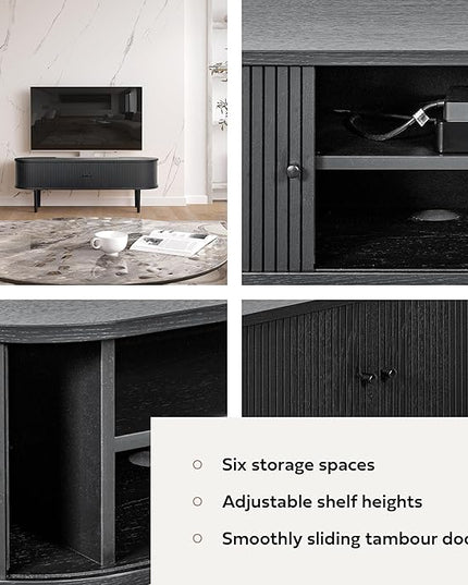 55’’ Black TV Stand with Storage and Shelves designed to fit 32’’ - 60’’ TVs. Black Wood Entertainment Center for Living Room and Bedroom, Media Console and Modern TV Console Table (Black Oak) - LeafyLoom