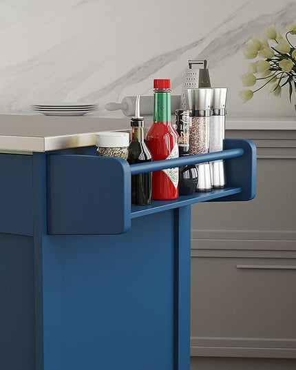 Homestyles Mobile Kitchen Island Cart with Stainless Steel Top, Blue - LeafyLoom