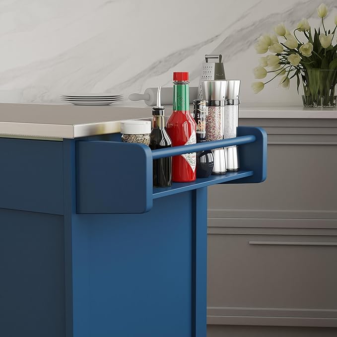 Homestyles Mobile Kitchen Island Cart with Stainless Steel Top, Blue - LeafyLoom