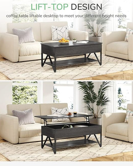 Novilla Lift Top Coffee Table with Storage 40 Inch Wood Lift Up Center Table for Living Room Tea Table with Hidden Compartment Rising Tabletop Table Cocktail Table, Black - LeafyLoom