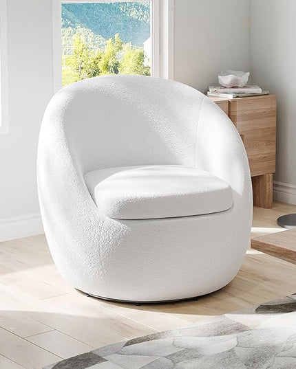 Farini Swivel Accent Chair,Swivel Barrel Chair, Comfy Round Oversized Accent Chair for Living Room Bedroom(Beige) - LeafyLoom