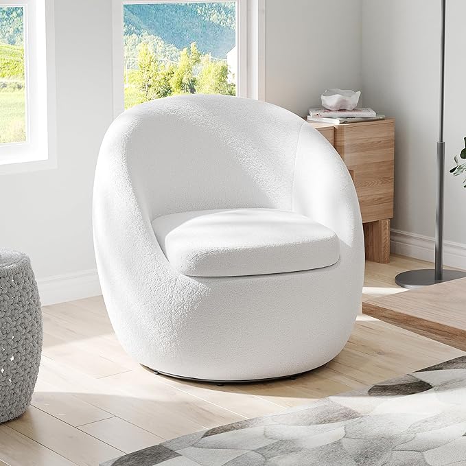 Farini Swivel Accent Chair,Swivel Barrel Chair, Comfy Round Oversized Accent Chair for Living Room Bedroom(Beige) - LeafyLoom